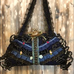 Fun Navy Velvet Sequin Handbag.